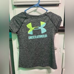 Under Armour Grey with Yellow and Blue Logo Shirt Youth